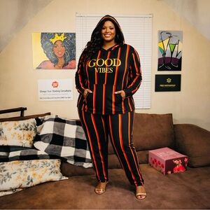 Striped Hoodie and Jogger Set 2X